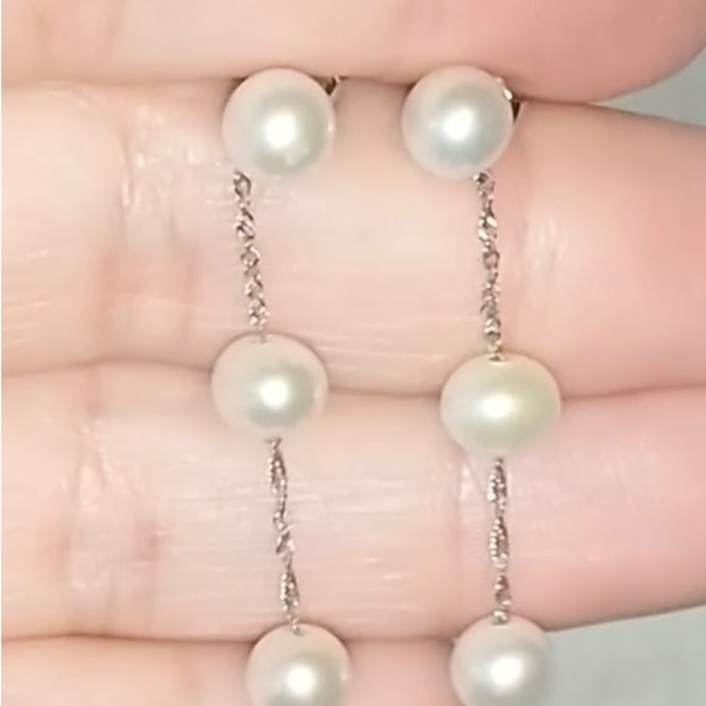 EFFY - Solid 14k 14kt white gold dangle drop pearl earrings